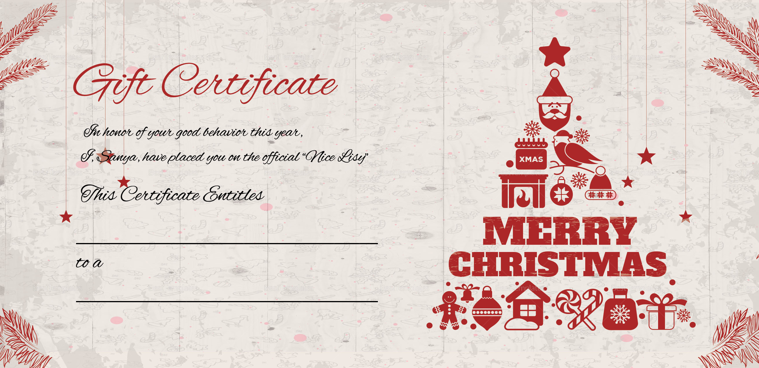 Merry Christmas Gift Certificate Template in Adobe Photoshop