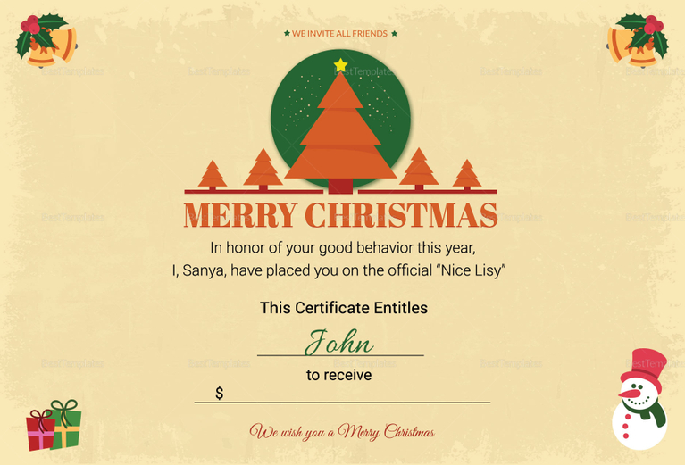 Printable christmas gift certificate template in adobe photoshop