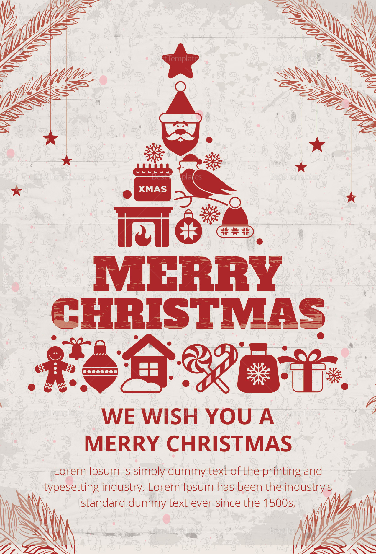 Red Christmas Greeting Card Template in Adobe Photoshop