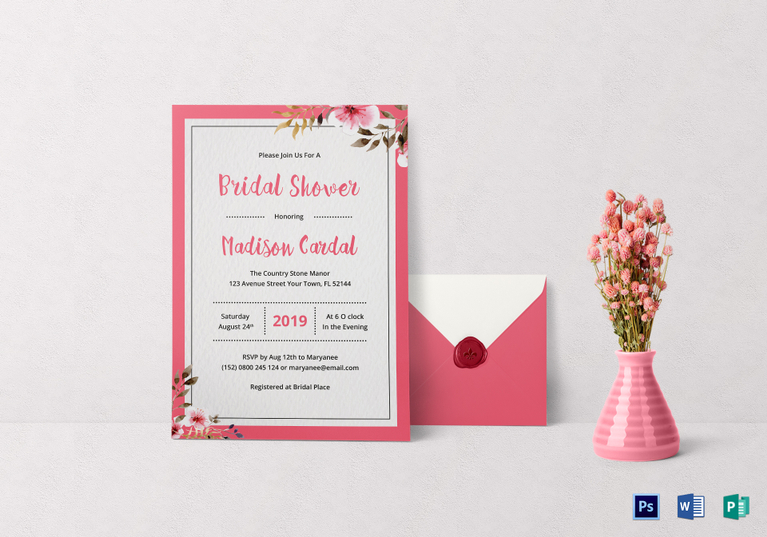 Bridal Shower Invitation Design Template in Word, PSD, Publisher