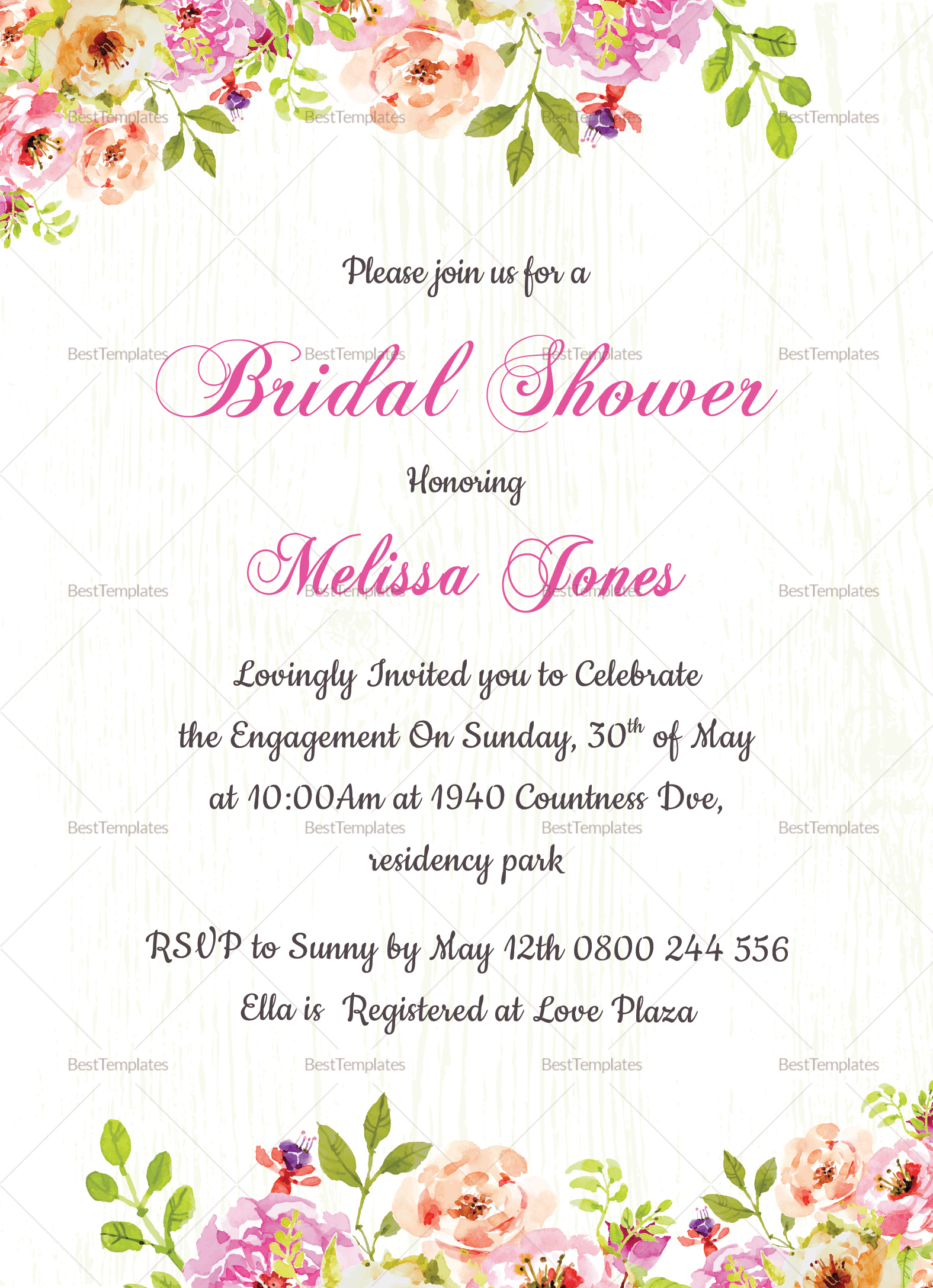 Floral Bridal Shower Invitation Design Template