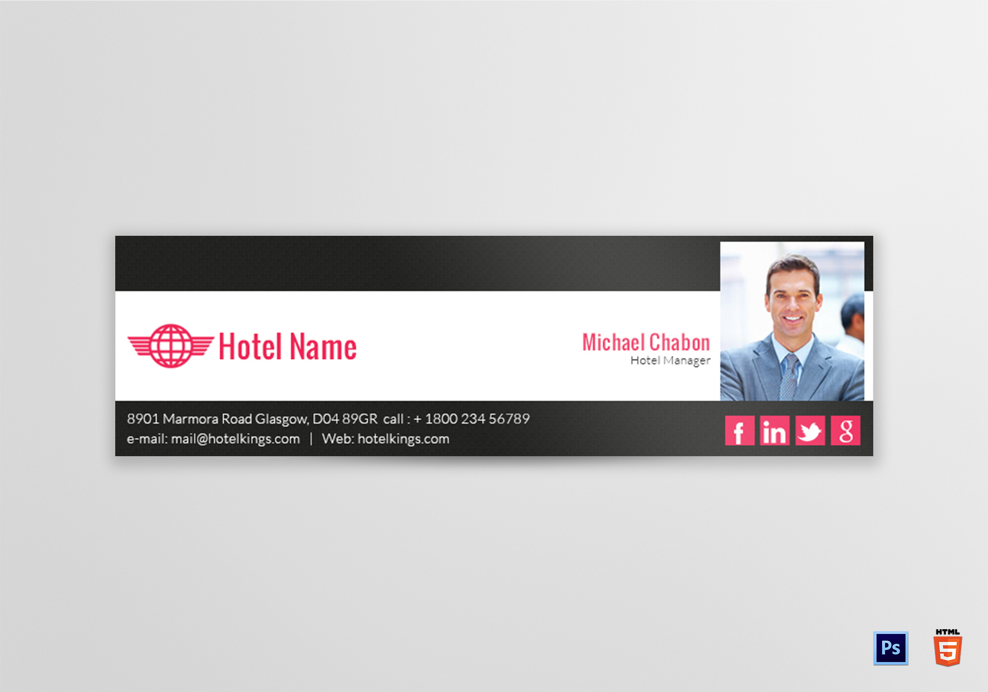 Hotel Email Signature Design Template in PSD, HTML