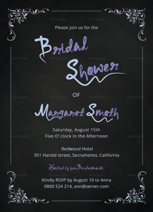 Chalkboard Bridal Shower Invitation Design Template in Word, PSD, Publisher