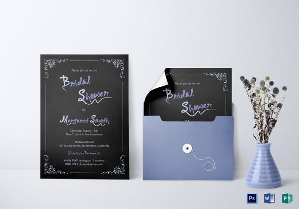 Chalkboard Bridal Shower Invitation Design Template in Word, PSD, Publisher