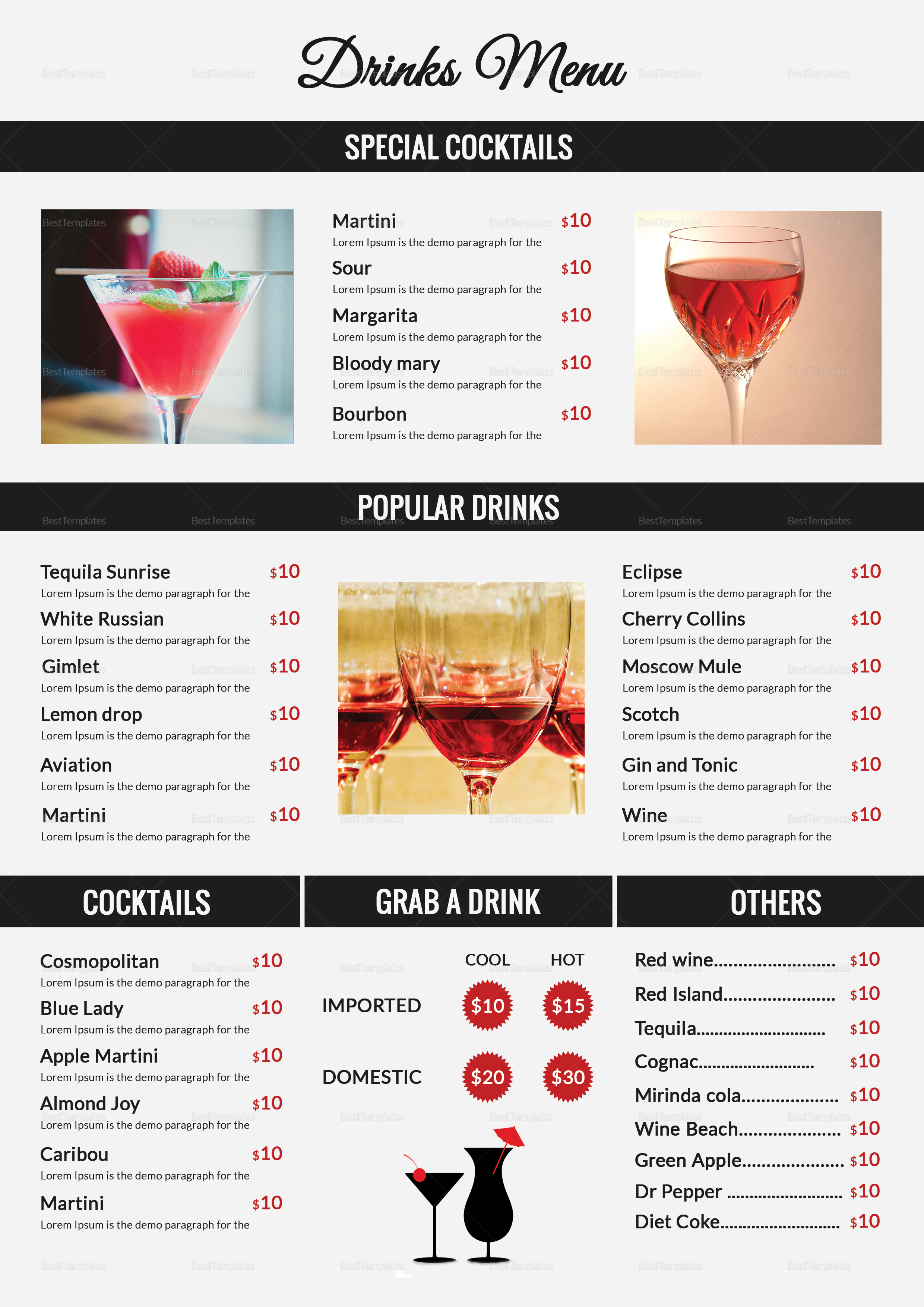 Soft Drinks Menu Template Free