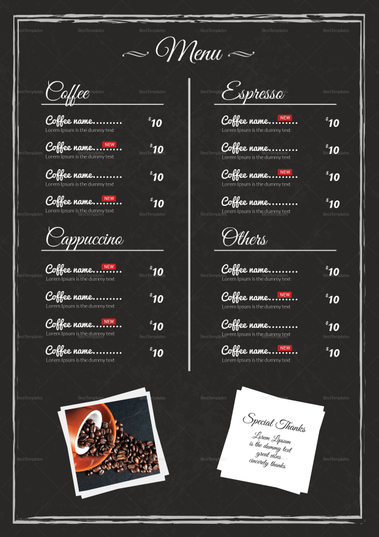 Coffee Menu Design Template in PSD, Publisher, Word