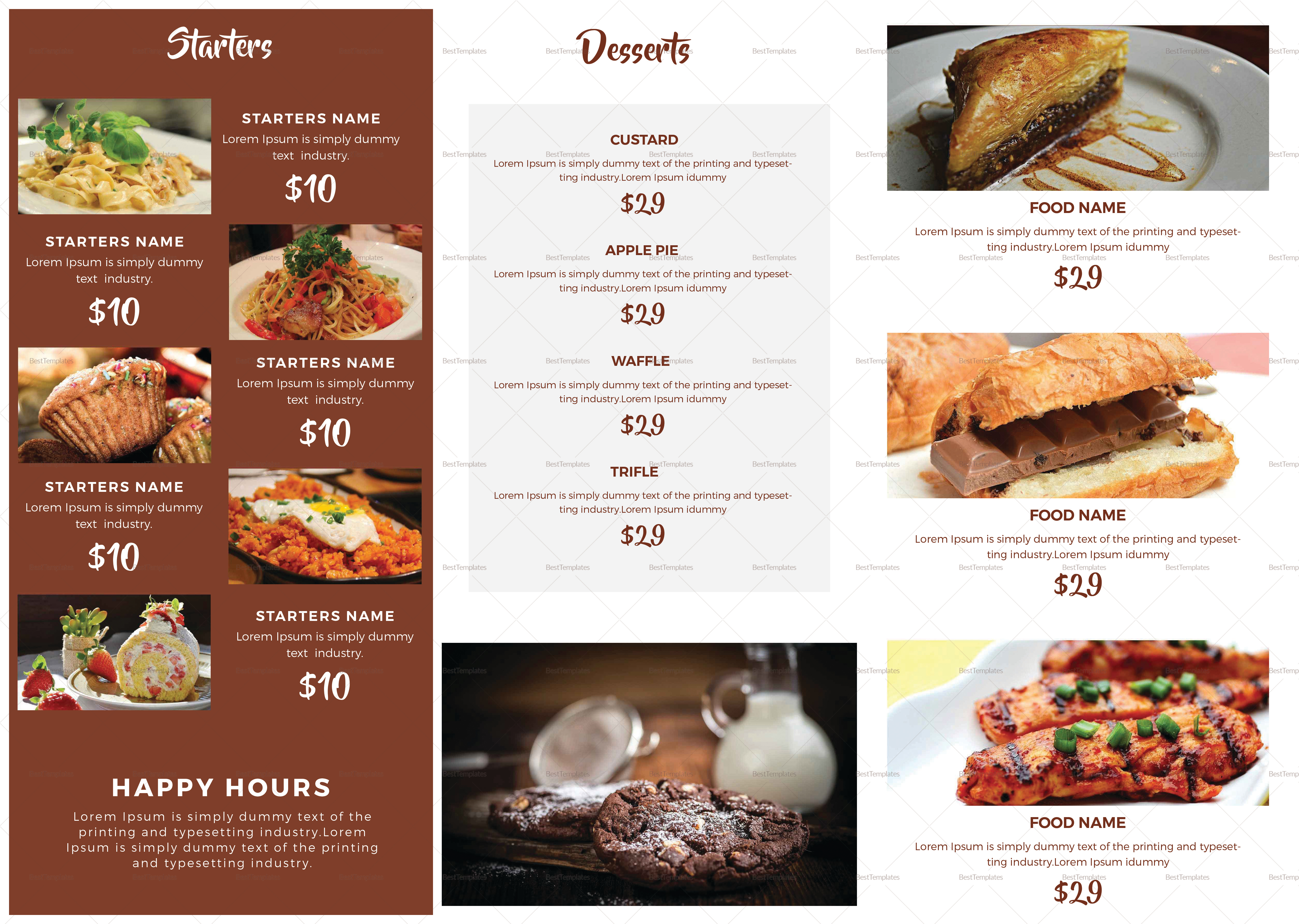 Restro Cafe Tri-Fold Brochure Menu Design Template in PSD, Word, Publisher