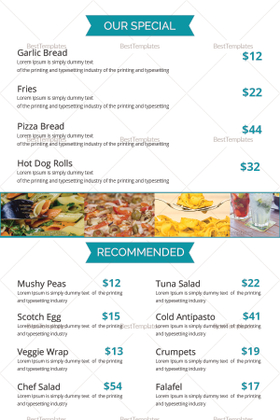 Restaurant Food Table Tent Menu Template in PSD, Word, Publisher