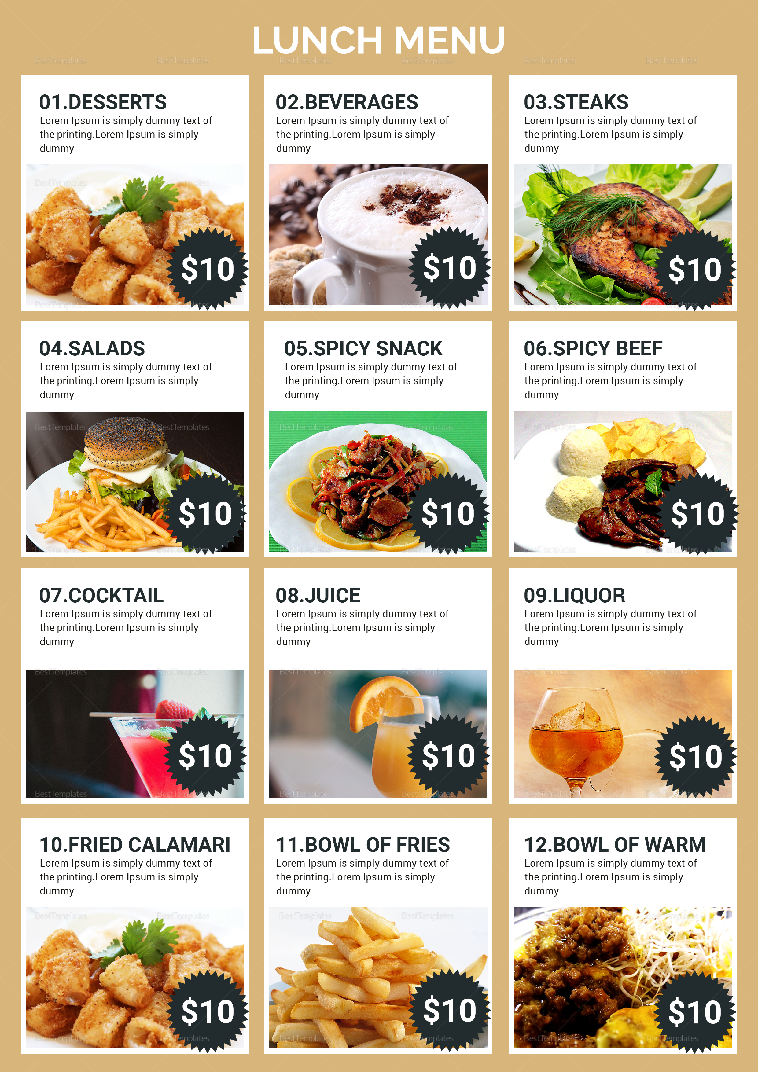 Printable Lunch Menu Template Dibandingkan