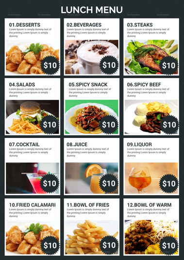 Lunch Menu Design Template in PSD, Word, Publisher