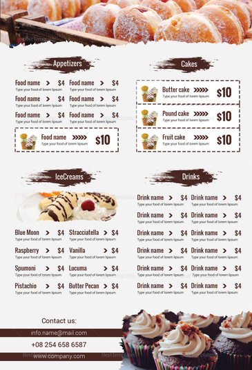 Bakery Menu Table Tent Design Template in PSD, Word, Publisher