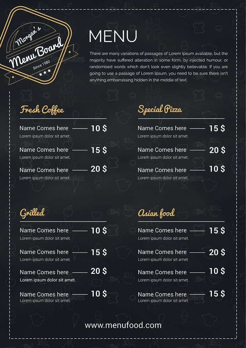 Simple Restaurant Menu Board Design Template in PSD Word Publisher