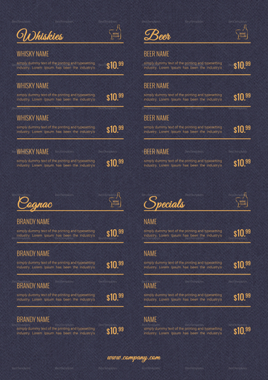 Luxurious Drinks Menu Design Template in PSD, Word, Publisher