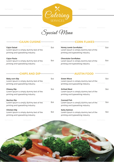 Food Catering Service Menu Design Template in PSD, Word, Publisher