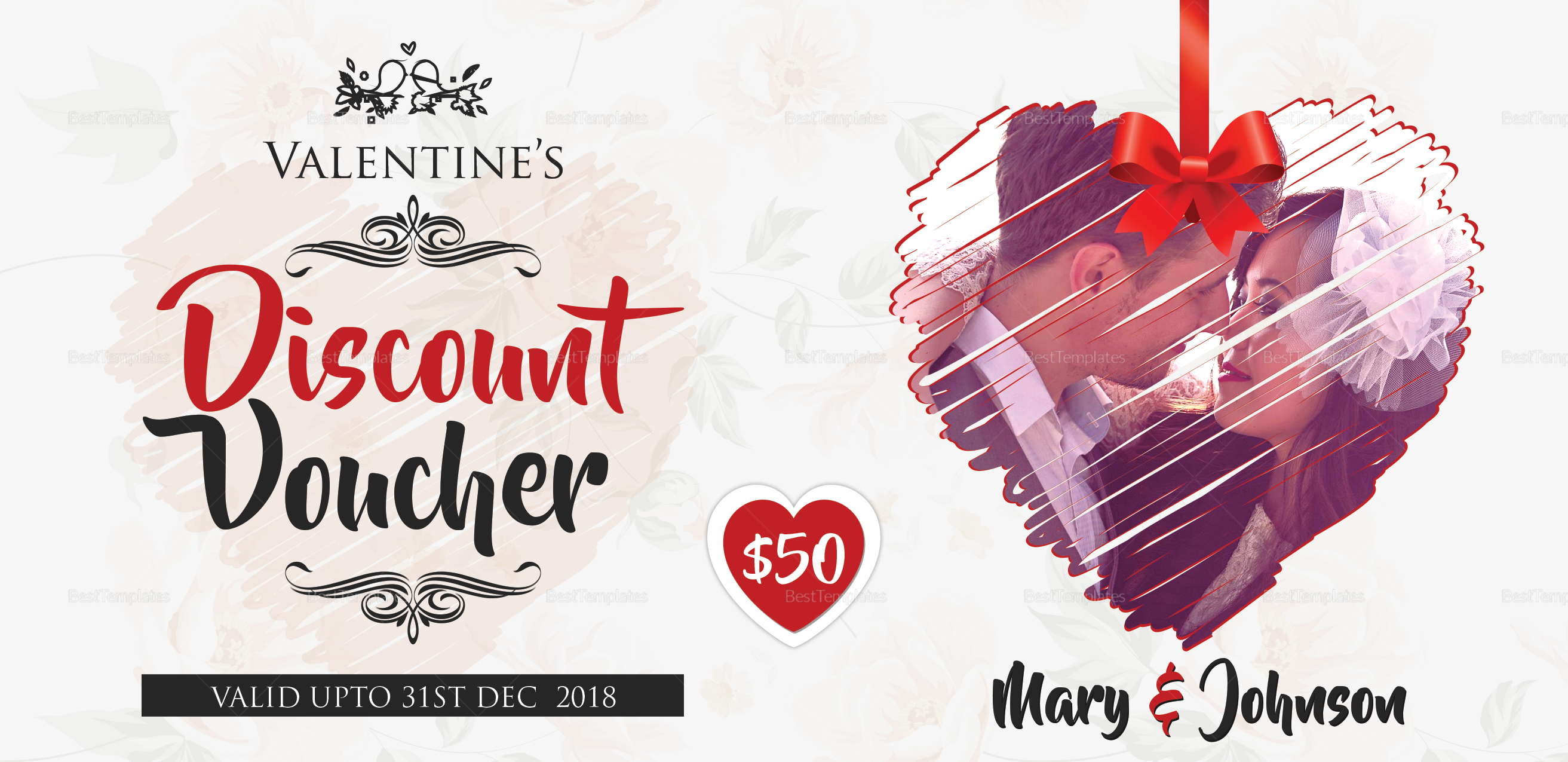 Valentine Discount Voucher Design Template in Word, PSD, Pages, Publisher