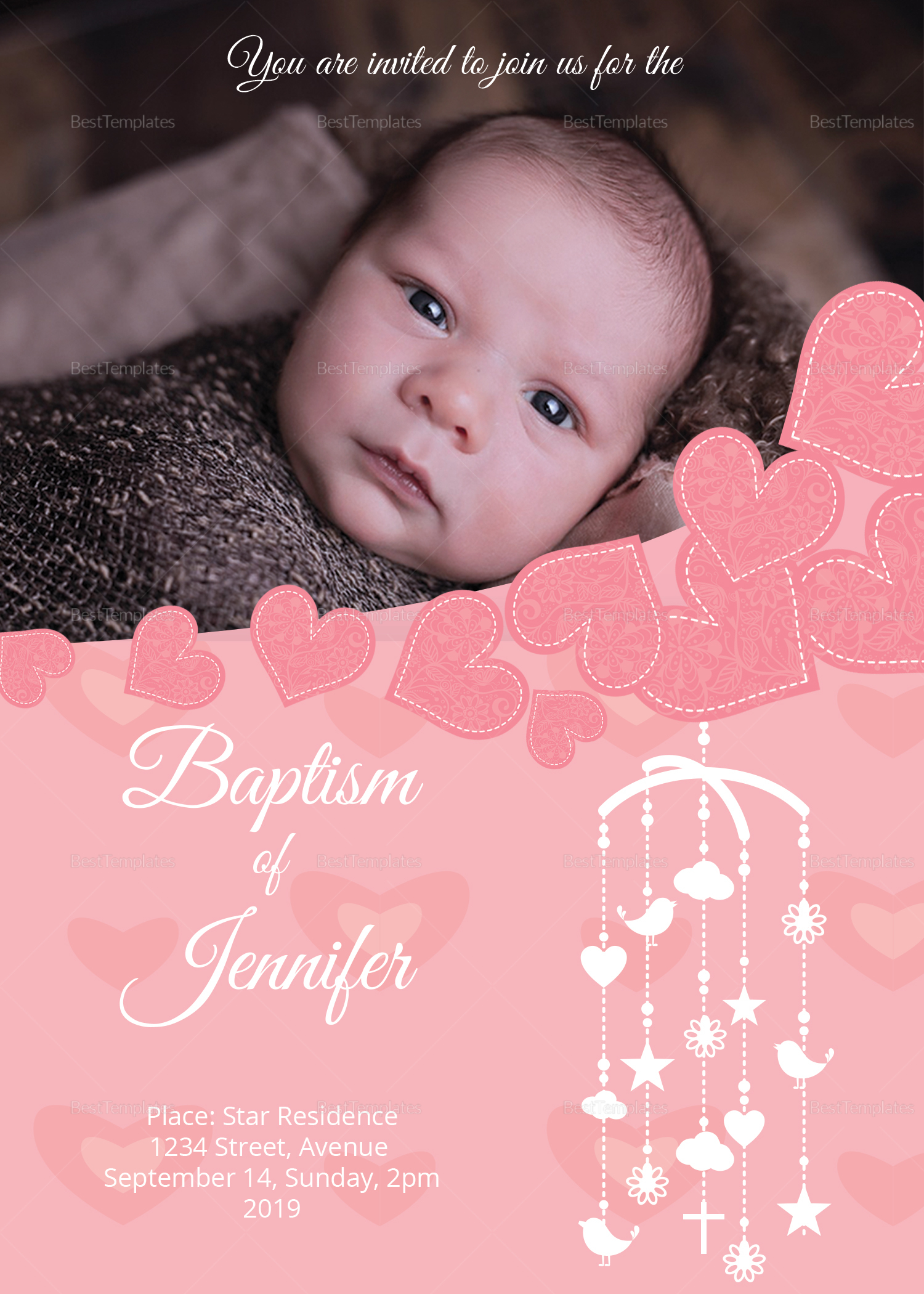 Printable Christening Baptism Invitation Card Design Template In Word 