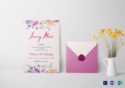 Floral Watercolor Debut Invitation Design Template In Word, Psd, Publisher