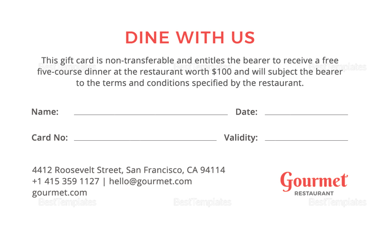 Restaurant Gift Card Template in PSD, Word, Publisher, Illustrator ...