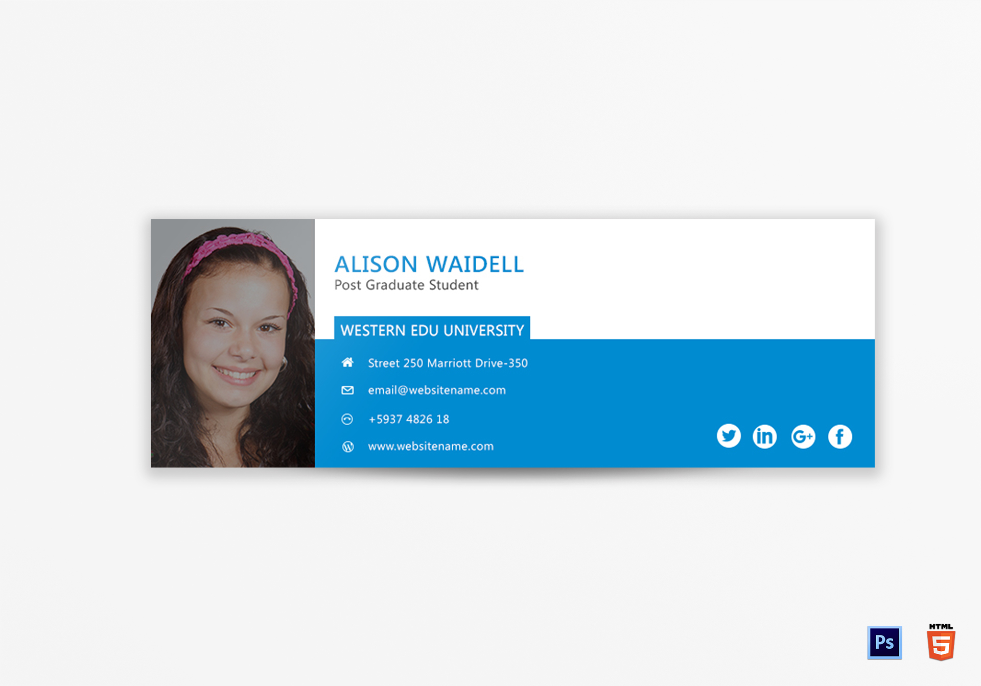 Postgraduate Student Email Signature Design Template in PSD HTML