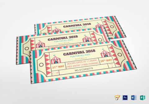 simple carnival ticket design template in word psd pages