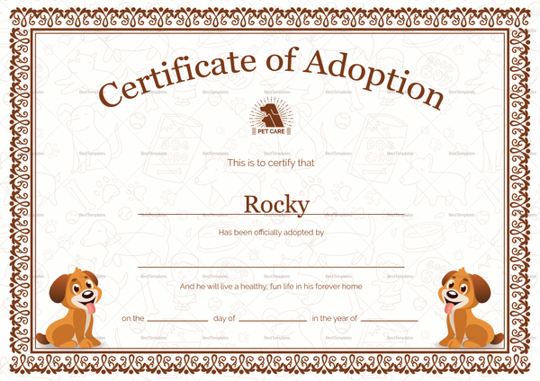 Pet Adoption Certificate Design Template in PSD, Word