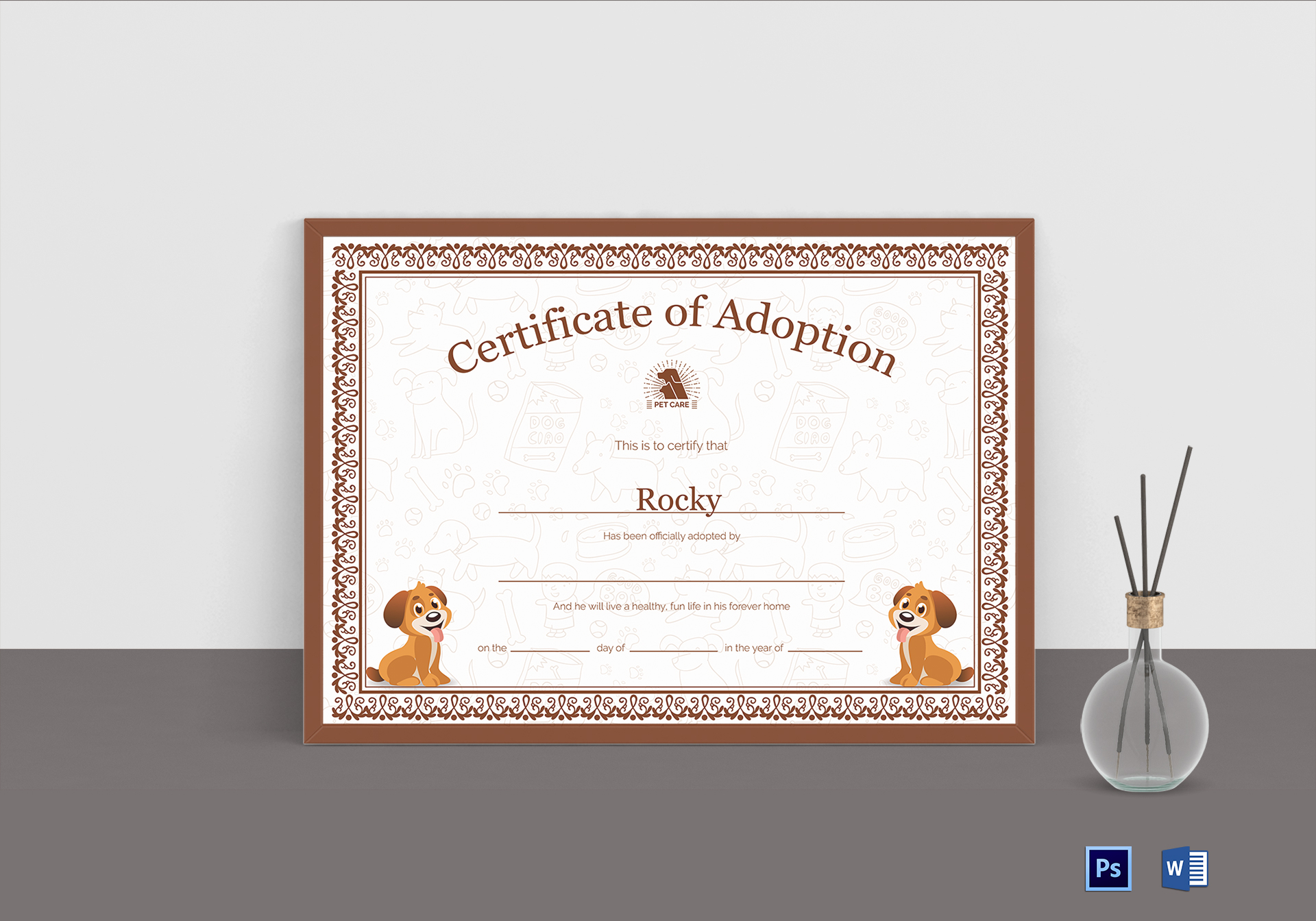 Pet Adoption Certificate Design Template in PSD, Word