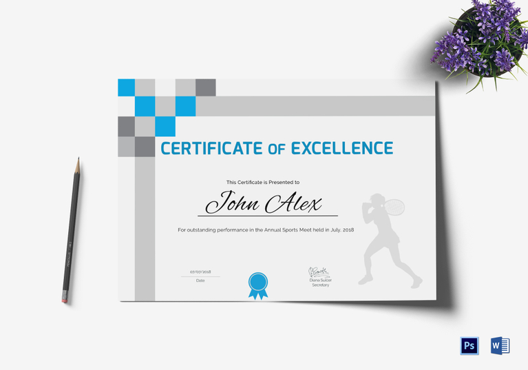 Athletic Excellence Certificate Design Template in PSD, Word