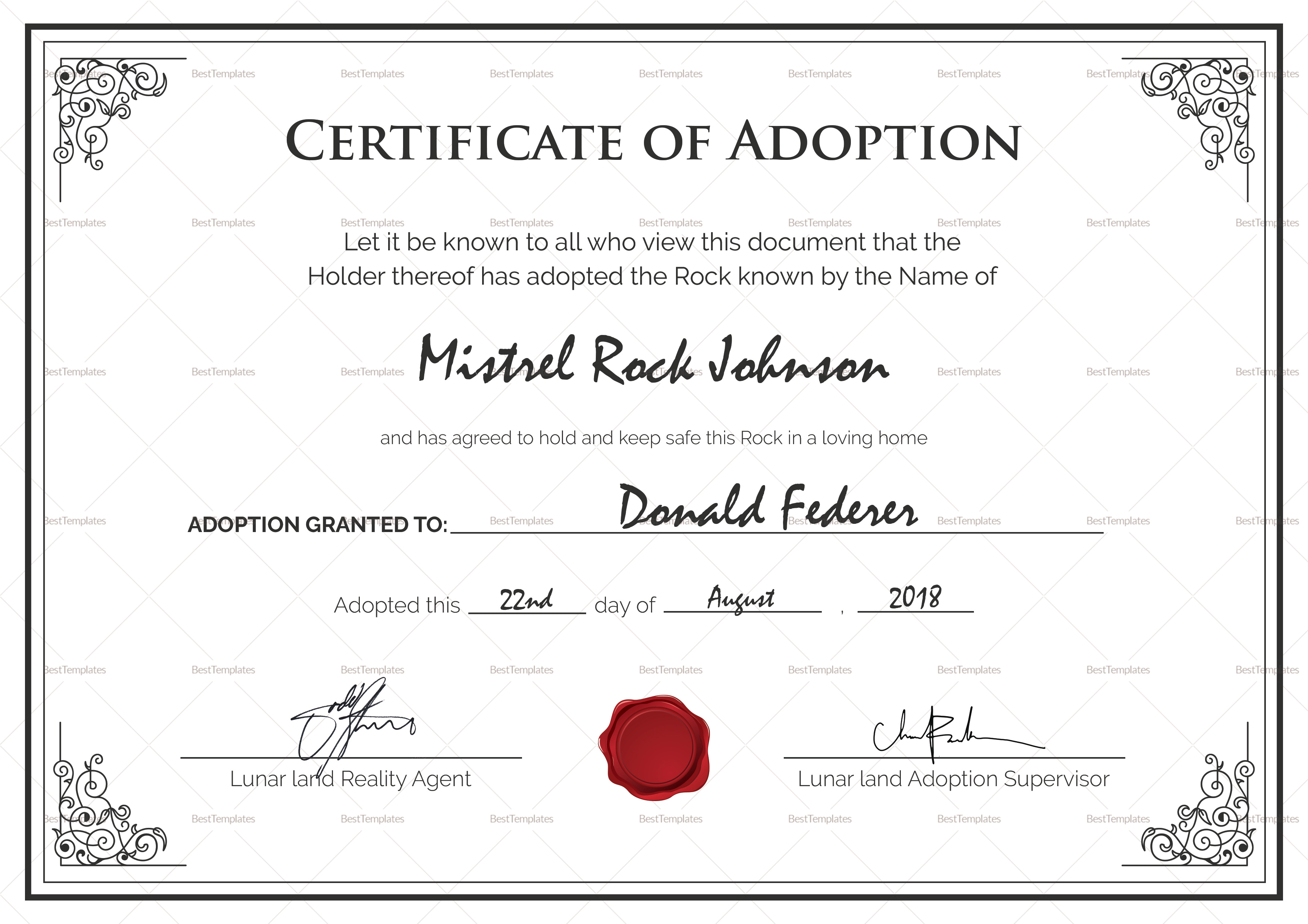 Adoption Birth Certificate Design Template In PSD Word