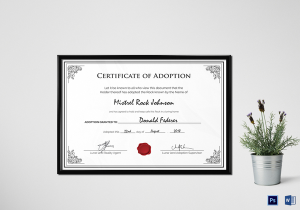 Adoption Birth Certificate Design Template in PSD, Word