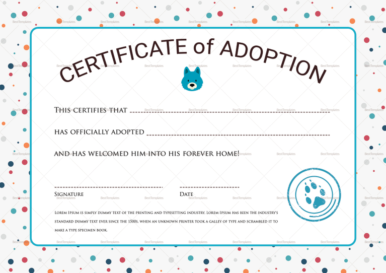 Certificate of Adoption Design Template in PSD, Word