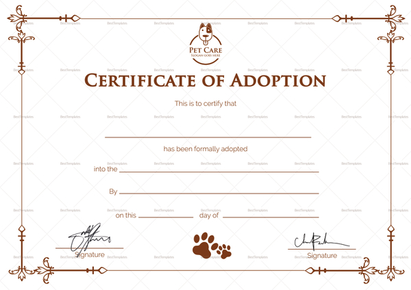 Simple Adoption Certificate Design Template in PSD, Word