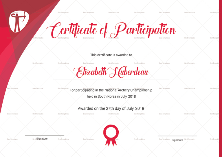 Archery Participation Certificate Design Template in PSD, Word