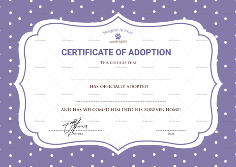 Official Adoption Certificate Design Template in PSD, Word