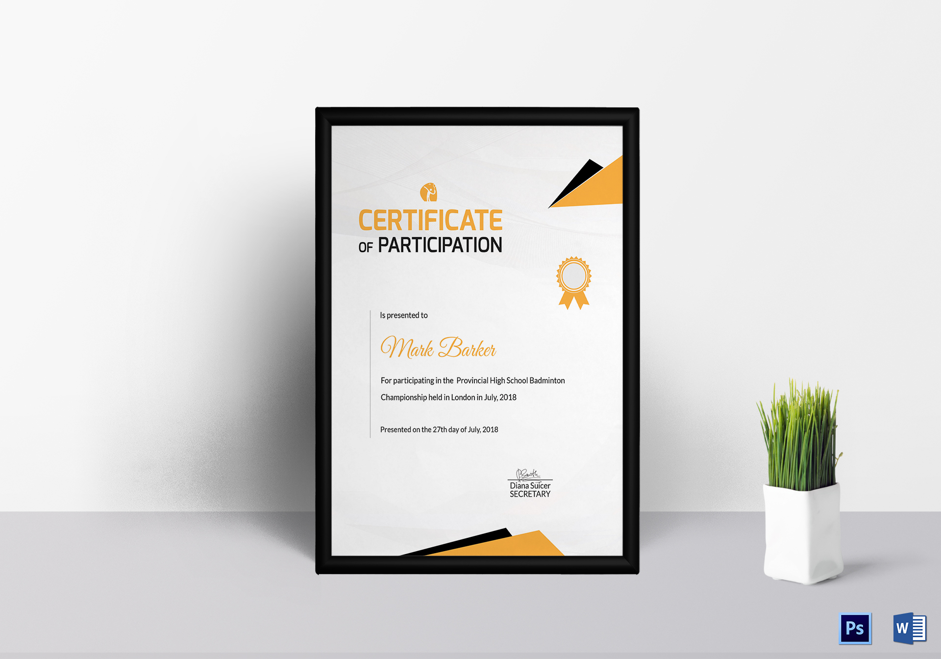 badminton sports certificate design template in psd word