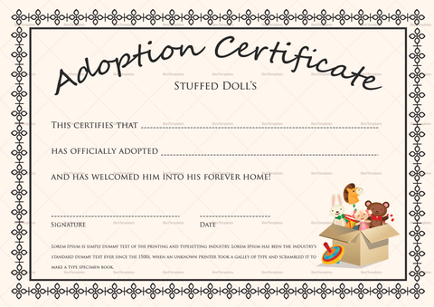 Doll Adoption Certificate Design Template in PSD, Word