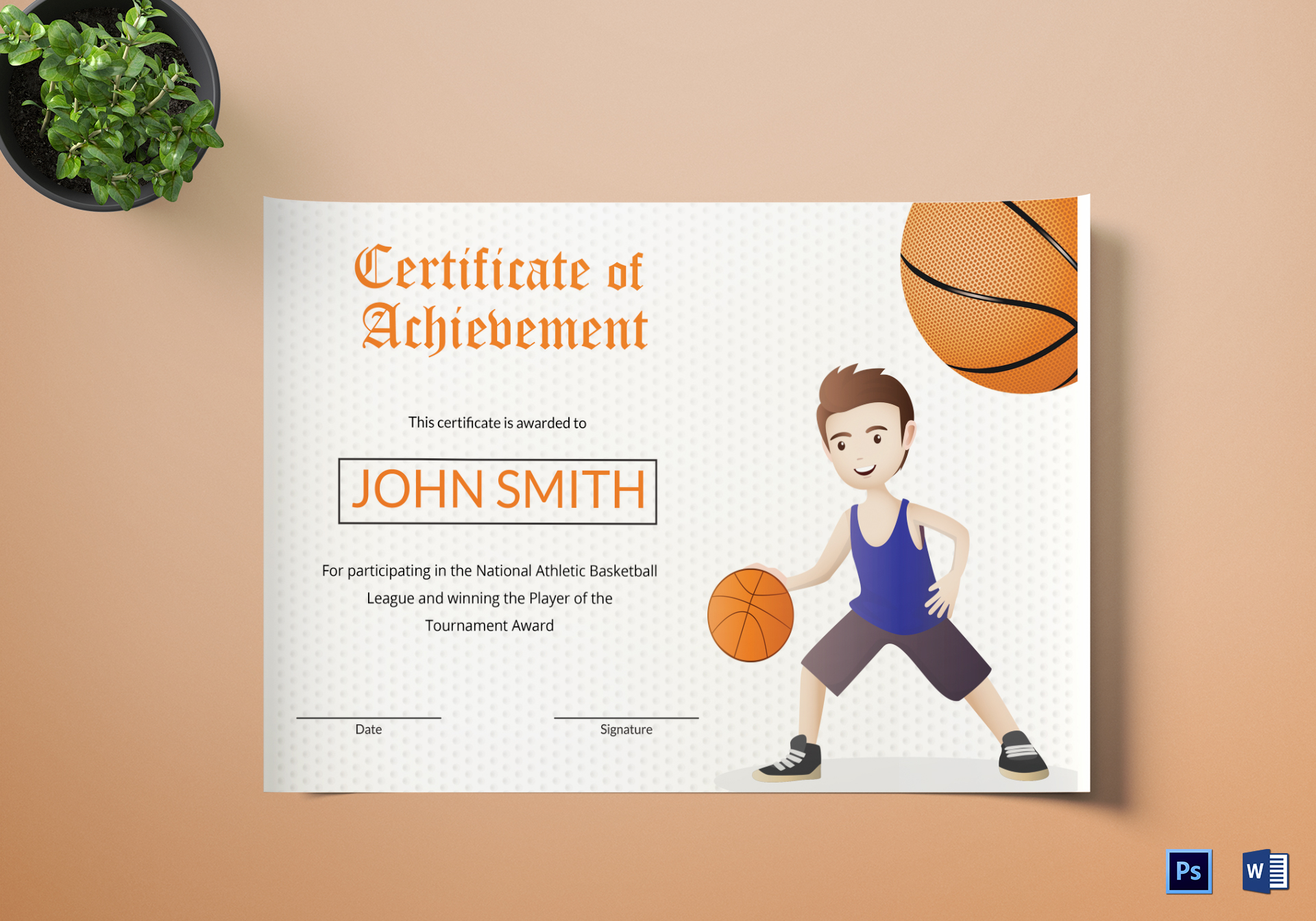 Basketball Certificate Design Template In Word PSD