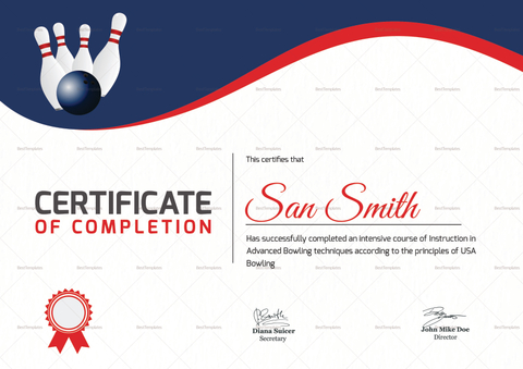 Printable Bowling Certificate Design Template in Word, PSD