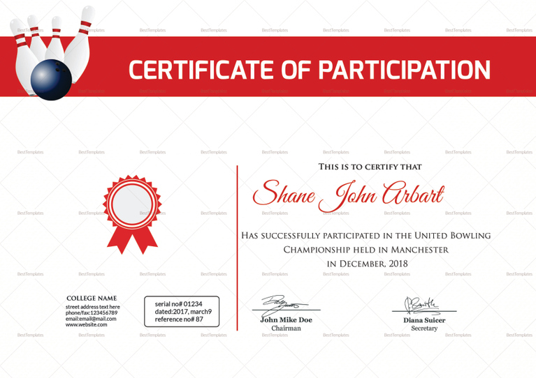 Bowling Certificate Design Template in PSD, Word