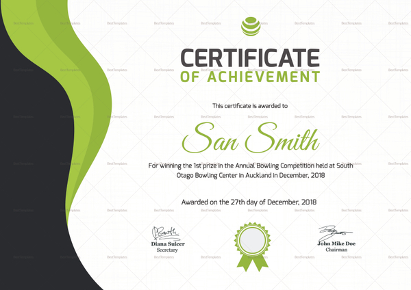 Simple Bowling Award Certificate Design Template in PSD, Word