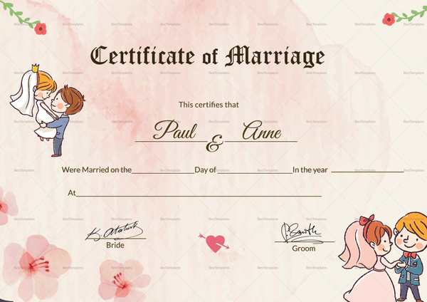 Beautiful Antique Marriage Certificate Design Template in Word, PSD