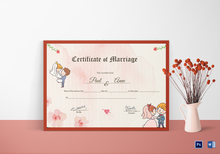 Beautiful Antique Marriage Certificate Design Template in Word, PSD