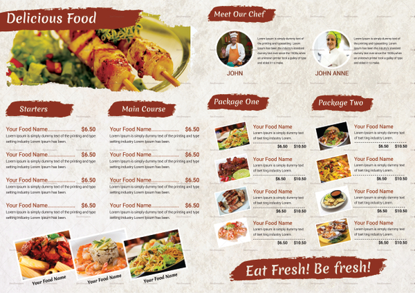 Restaurant Bi Fold Brochure Design Template in PSD, Publisher, Word