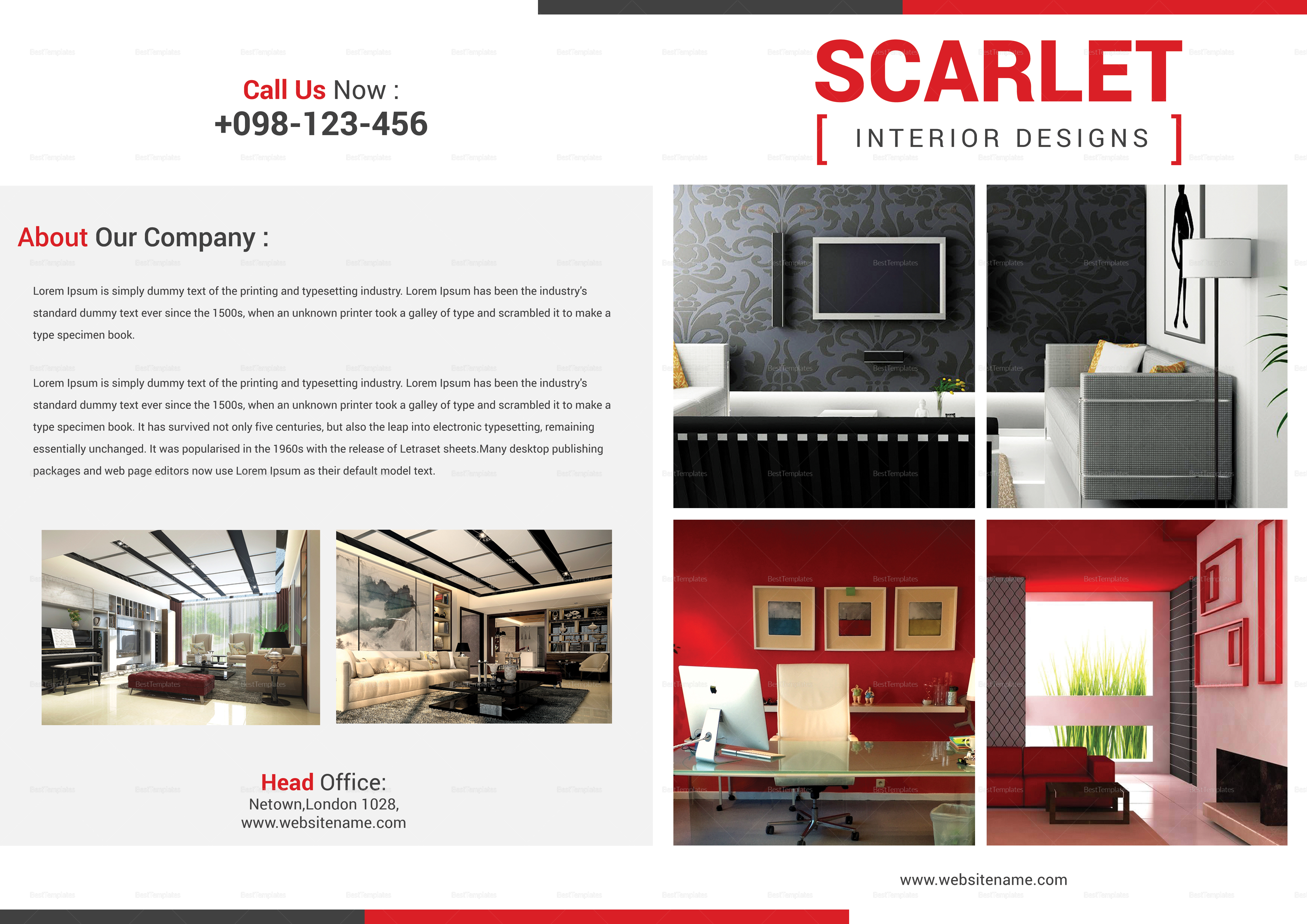  Interior Designing Bi Fold Brochure Template