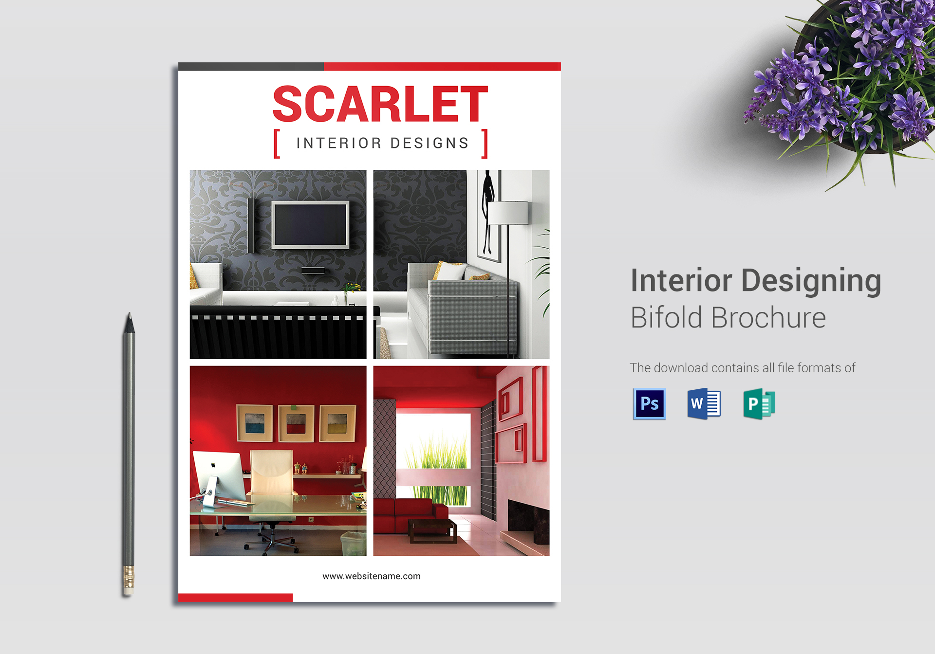 Interior Designing Bi Fold Brochure Design Template in PSD, Word, Publisher