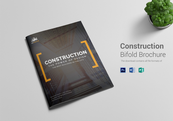 Construction Company Brochure Design Template In Word, PSD, Publisher