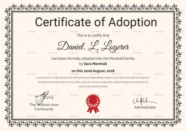 Happy Adoption Certificate Design Template in PSD, Word