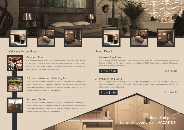 Hotel And Motel Bi Fold Brochure Design Template in Word, PSD, Publisher