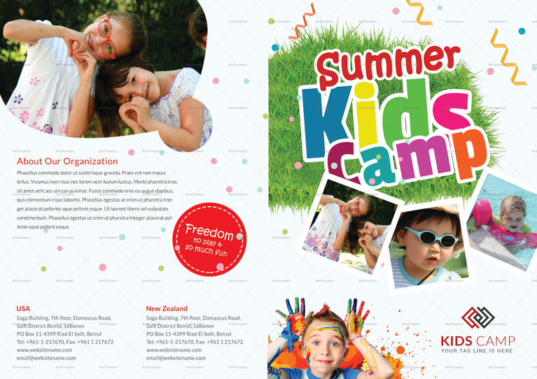 Kids Camp Bi Folding Brochure Design Template In PSD, Word, Publisher