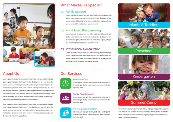 Child Care Tri Fold Brochure Design Template in Word, PSD, Publisher