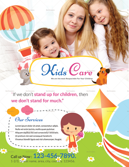 Kids Care Center Flyer Design Template in Word, PSD, Publisher